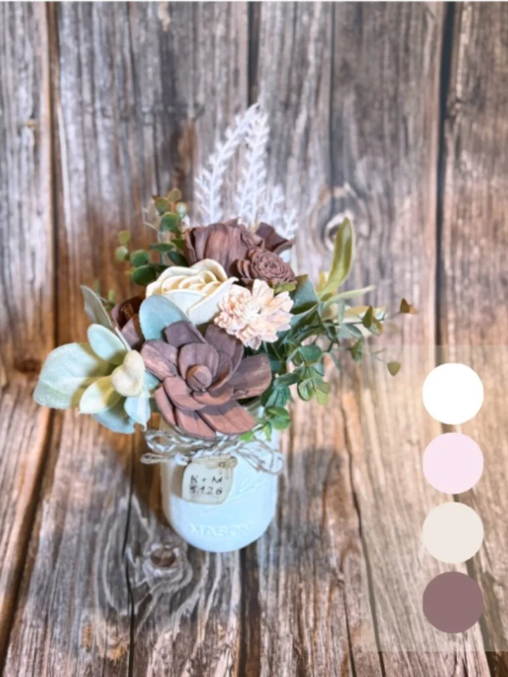 Sola Wood Brown Red Wedding Floral Table Centerpieces Set of 3 Mason Jar Decor